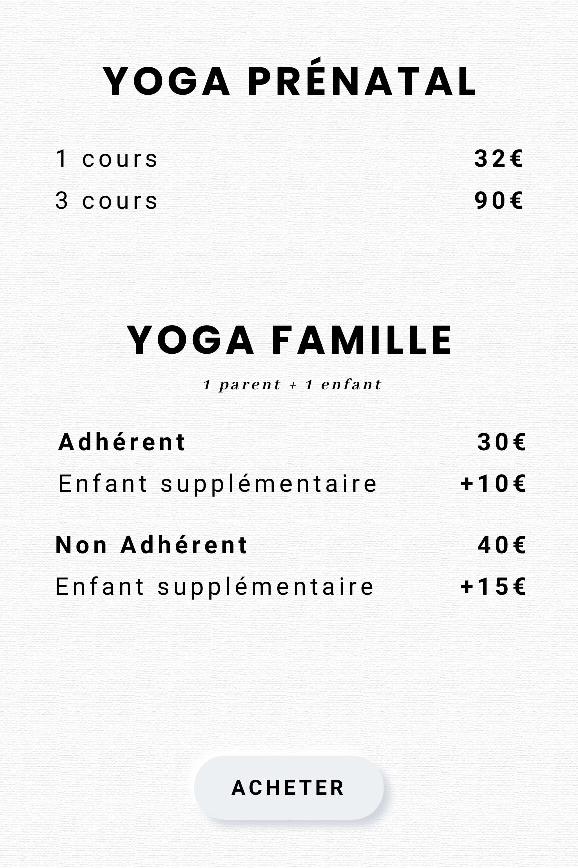 Tarifs Yoga Prénatal Paris 15 & tarif yoga Enfants Yoga Famille 2024 à l'académie de Yoga Paris 15